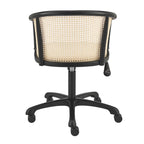 Beige and Black Solid Wood Steel And Cane Rattan Adjustable Swivel Rolling Office Chair