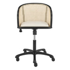 Beige and Black Solid Wood Steel And Cane Rattan Adjustable Swivel Rolling Office Chair