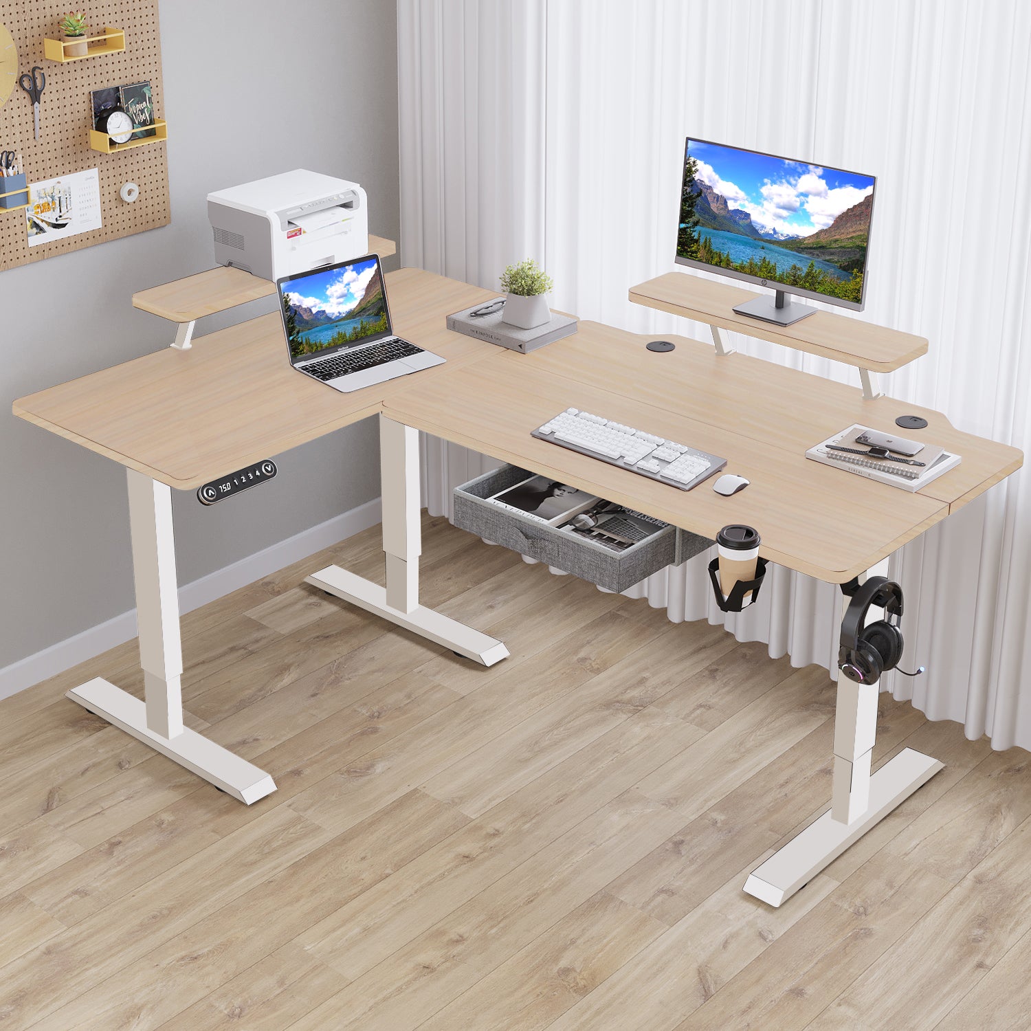 45" Adjustable Oak and White Standing Desk