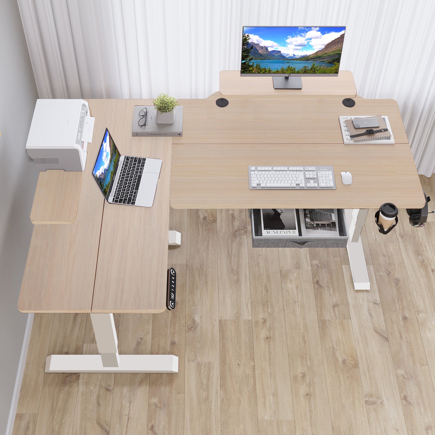 45" Adjustable Oak and White Standing Desk