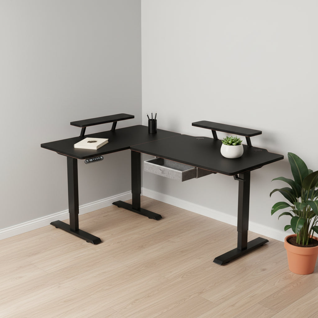 45" Adjustable Oak and Beige Standing Desk