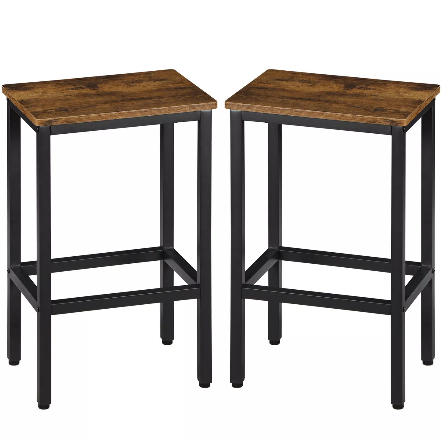 Set of Two 26" Brown and Black Steel and Wood Backless Counter Height Bar Chairs