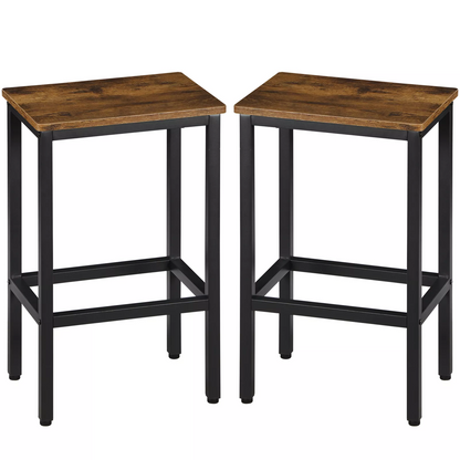 Set of Two 26" Brown and Black Steel and Wood Backless Counter Height Bar Chairs