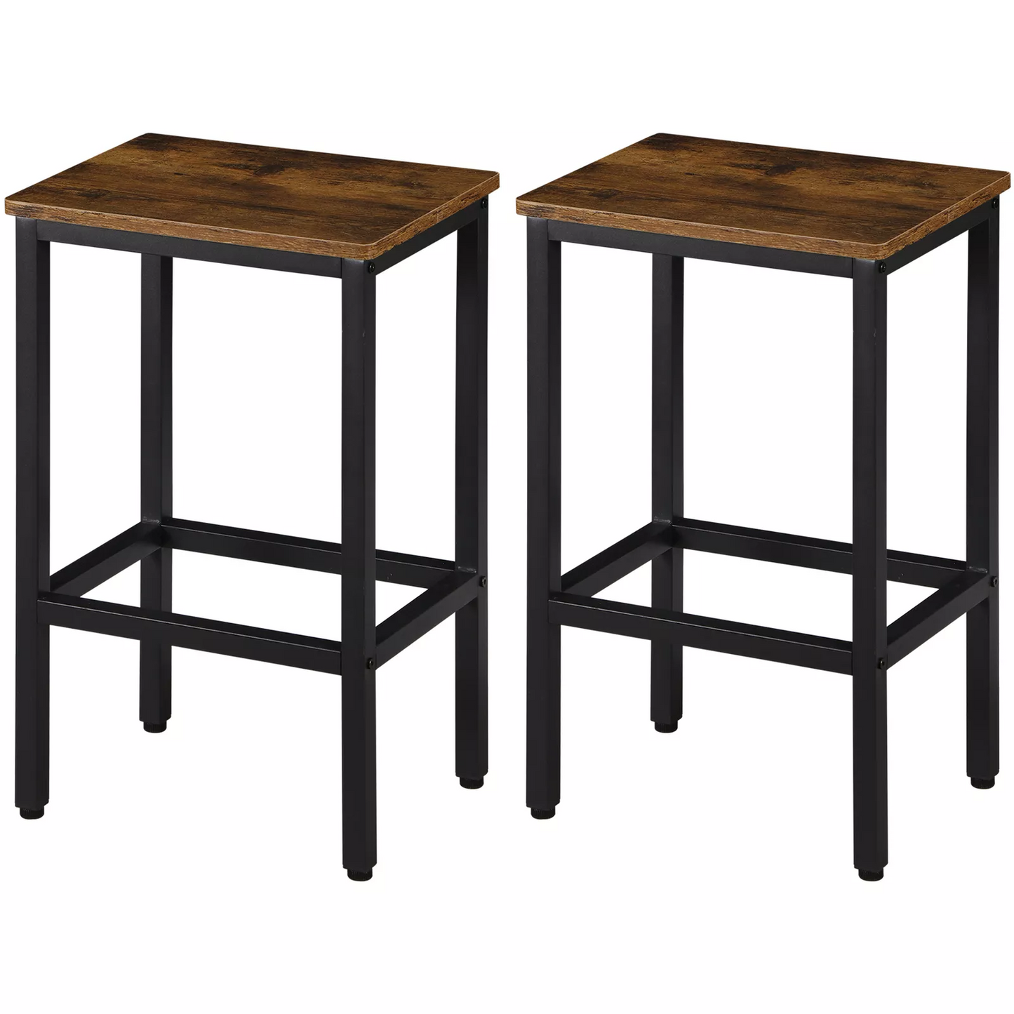 Set of Two 26" Brown and Black Steel and Wood Backless Counter Height Bar Chairs