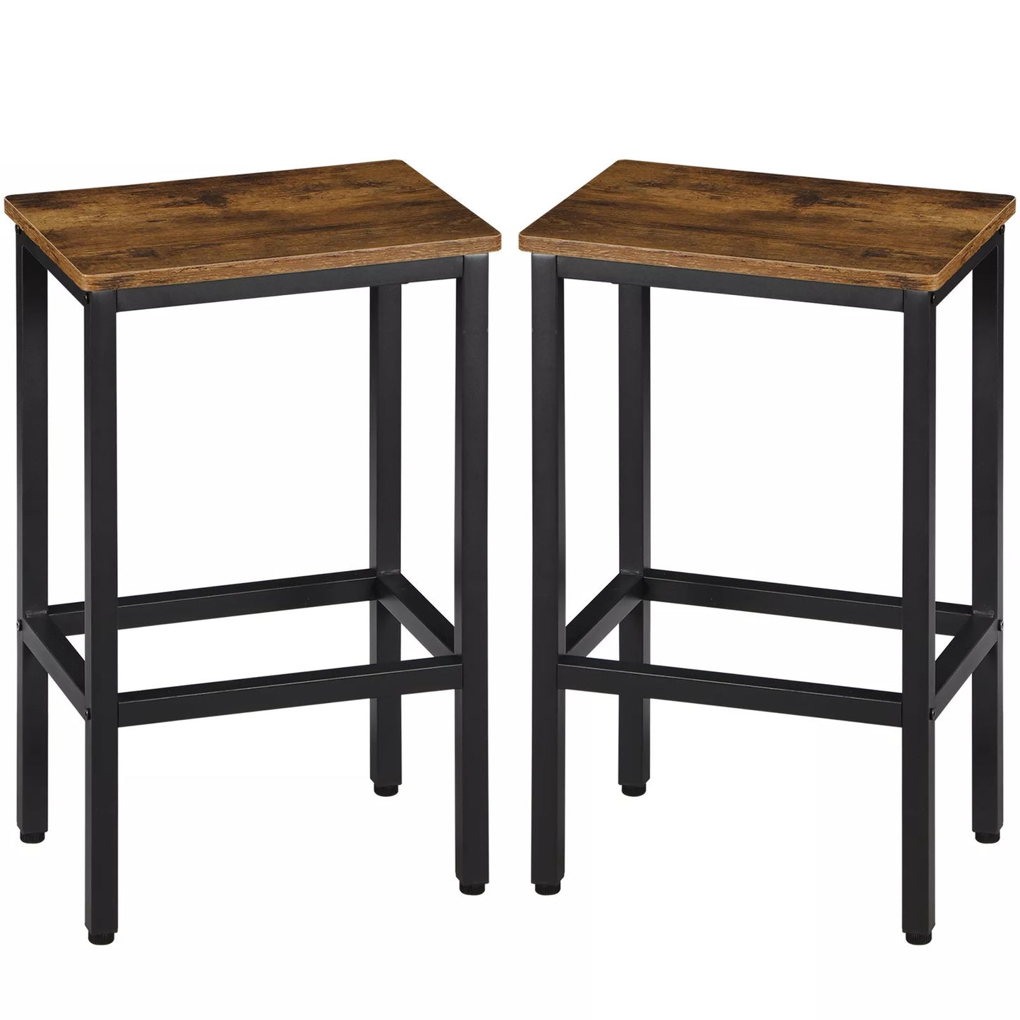 Set of Two 26" Brown and Black Steel and Wood Backless Counter Height Bar Chairs