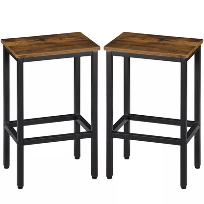 Set of Two 26" Brown and Black Steel and Wood Backless Counter Height Bar Chairs