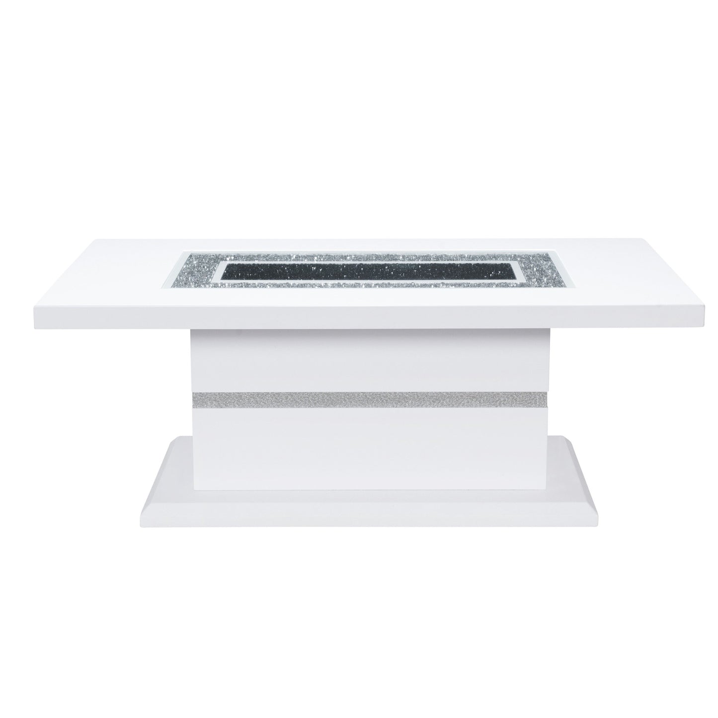 52" White Wood And Faux Crystal Pedestal Coffee Table