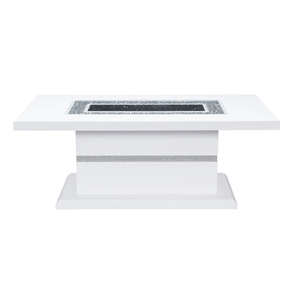 52" White Wood And Faux Crystal Pedestal Coffee Table