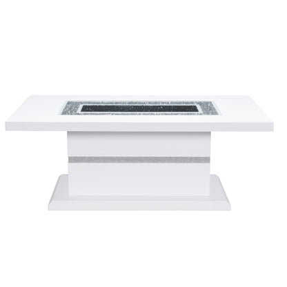 52" White Wood And Faux Crystal Pedestal Coffee Table