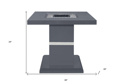 24" Dark Gray and Silver Faux Crystals Glass and Wood Square Pedestal End Table