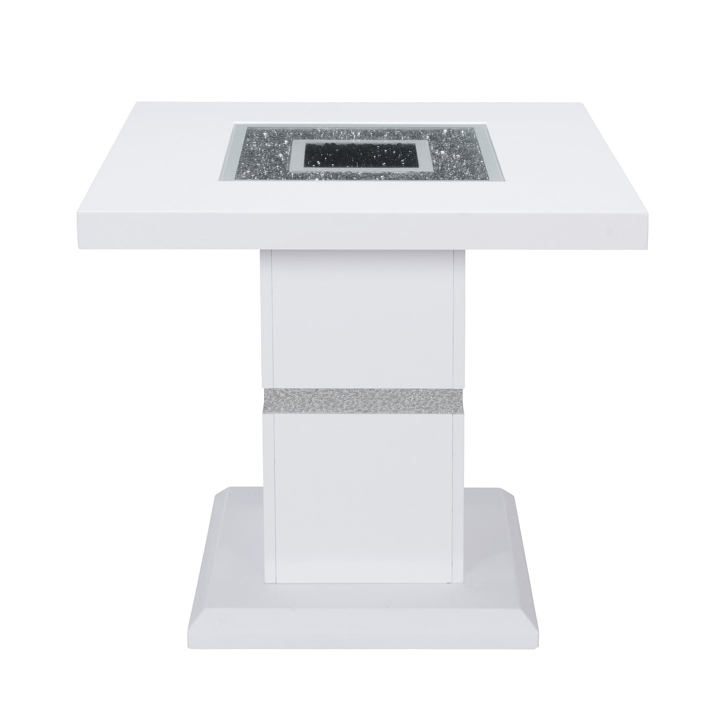 24" White and Silver Glass and Wood Faux Crystal Bling Square Pedestal End Table