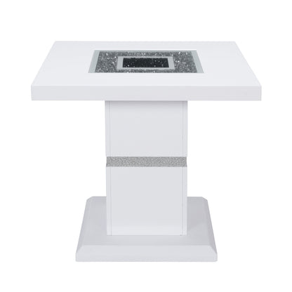24" White and Silver Glass and Wood Faux Crystal Bling Square Pedestal End Table