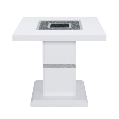 24" White and Silver Glass and Wood Faux Crystal Bling Square Pedestal End Table