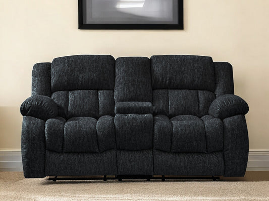 77" Black Manual Reclining Loveseat With Storage