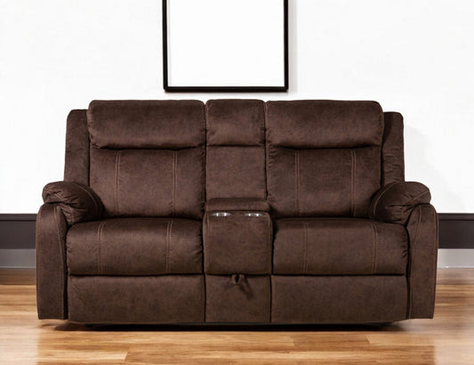 70" Dark Brown Manual Reclining Loveseat With Storage