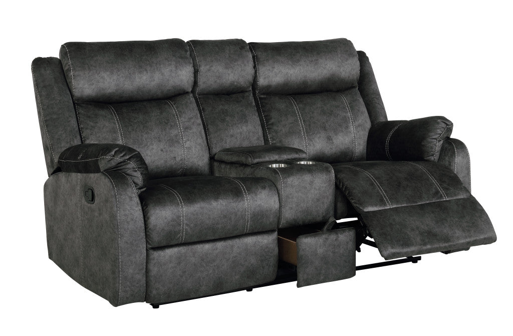 70" Dark Gray Microfiber Manual Reclining Loveseat With Storage