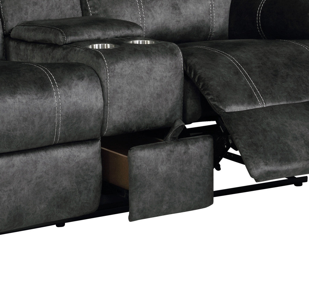 70" Dark Gray Microfiber Manual Reclining Loveseat With Storage
