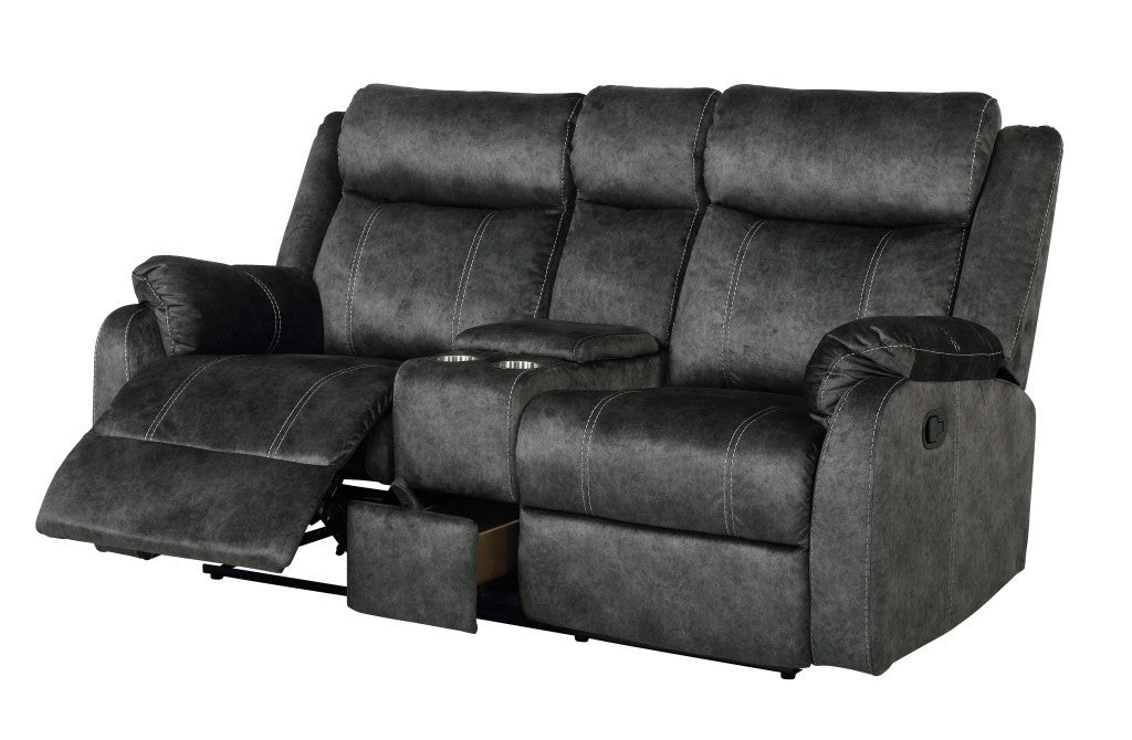 70" Dark Gray Microfiber Manual Reclining Loveseat With Storage