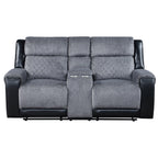 76" Gray and Black Faux Leather and Microfiber Manual Reclining Loveseat With Storage
