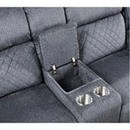 76" Gray and Black Faux Leather and Microfiber Manual Reclining Loveseat With Storage