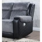 76" Gray and Black Faux Leather and Microfiber Manual Reclining Loveseat With Storage