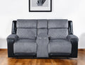 76" Gray and Black Faux Leather and Microfiber Manual Reclining Loveseat With Storage
