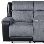76" Gray and Black Faux Leather and Microfiber Manual Reclining Loveseat With Storage