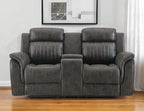 74" Gray Faux Leather Manual Reclining Loveseat With Storage