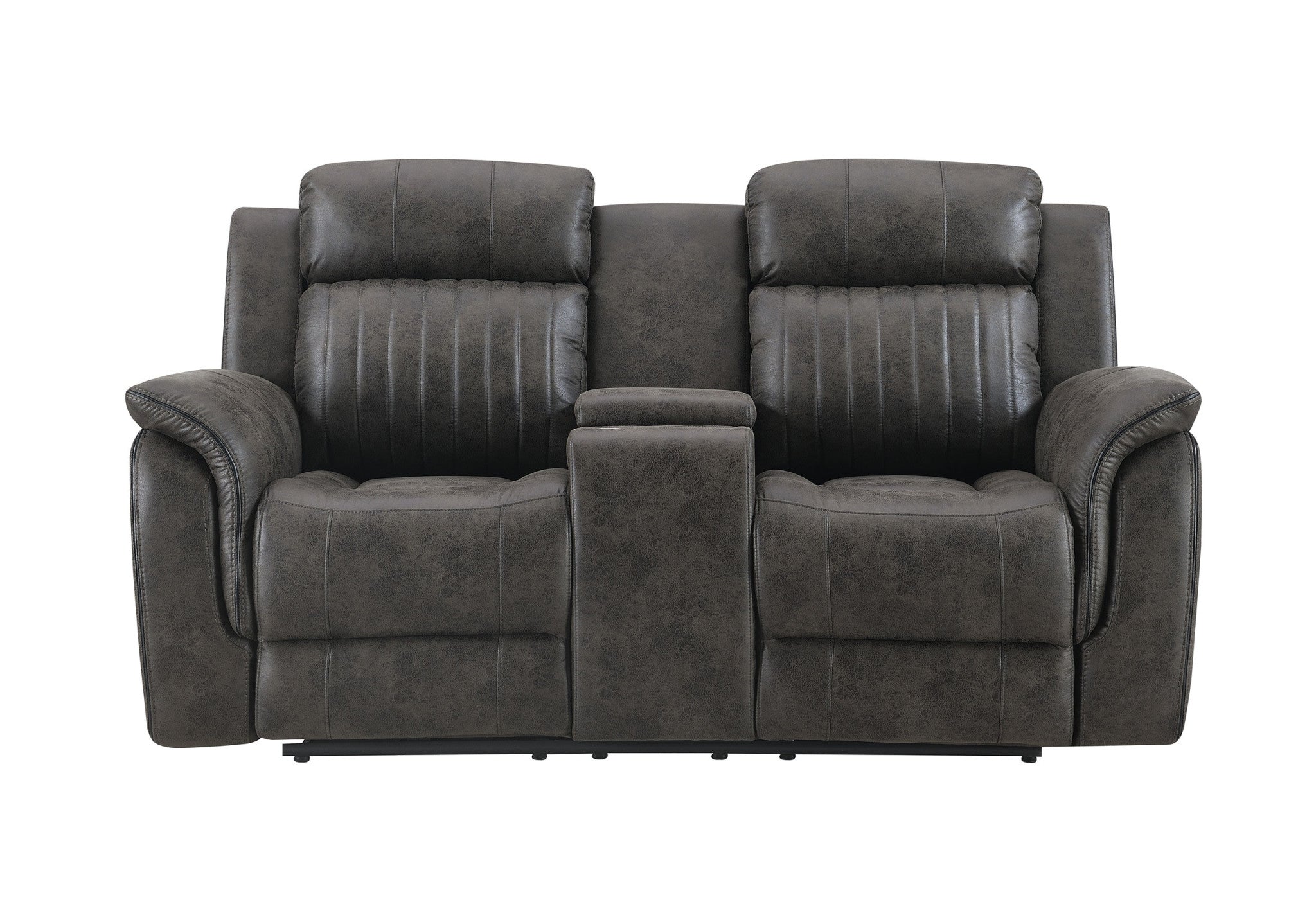 74" Gray Faux Leather Manual Reclining Loveseat With Storage