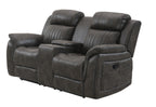 74" Gray Faux Leather Manual Reclining Loveseat With Storage