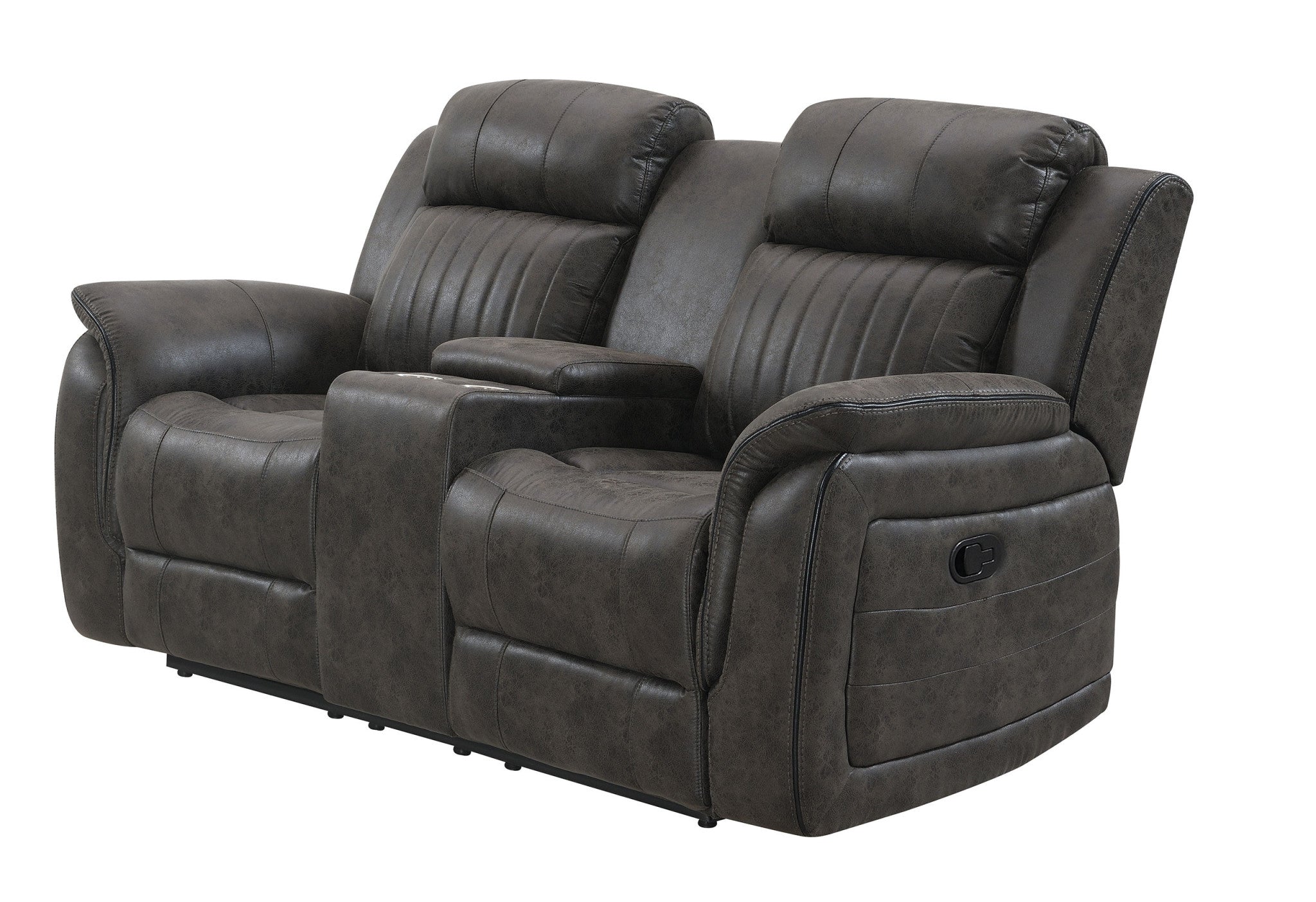 74" Gray Faux Leather Manual Reclining Loveseat With Storage