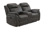 74" Gray Faux Leather Manual Reclining Loveseat With Storage