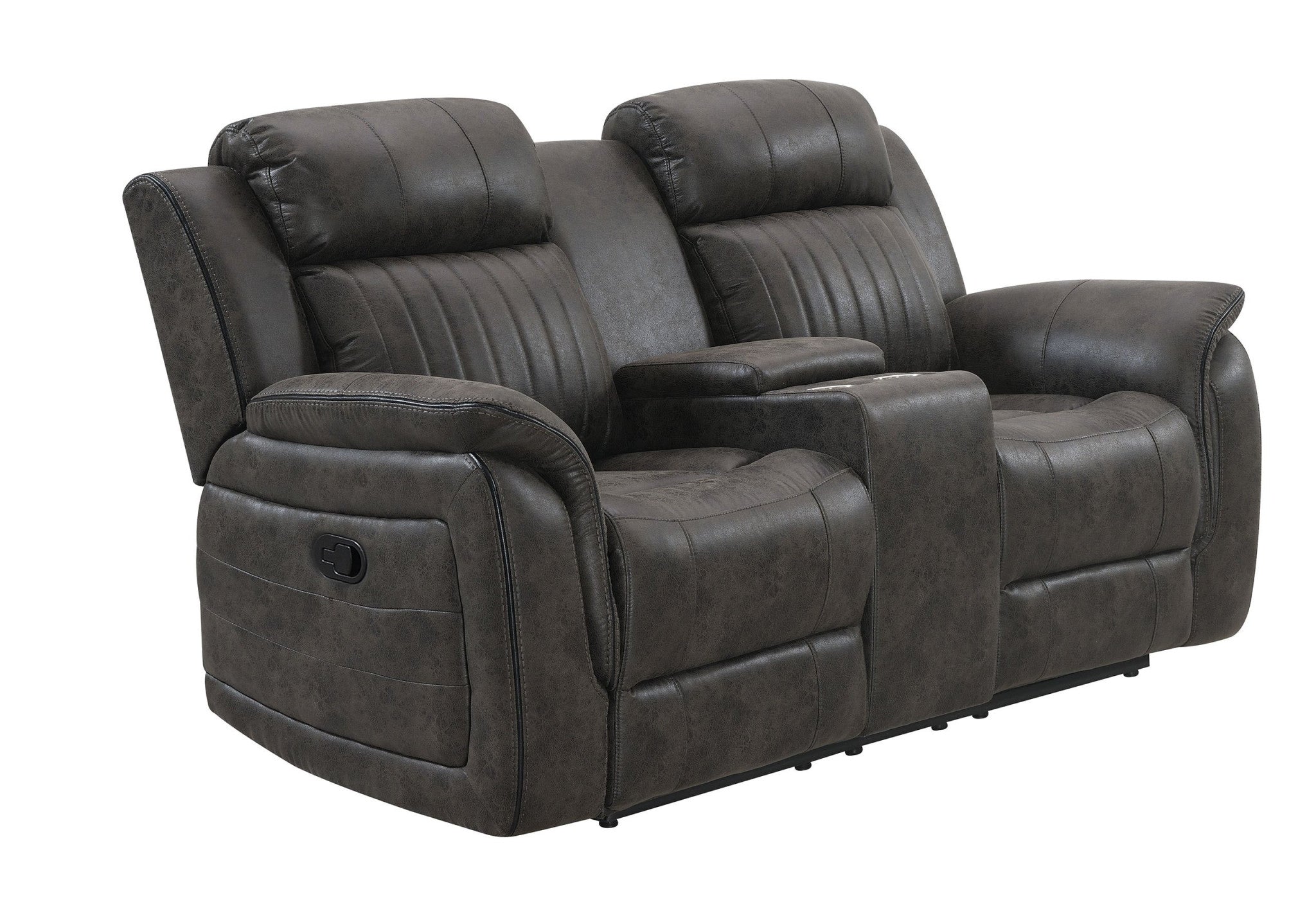 74" Gray Faux Leather Manual Reclining Loveseat With Storage
