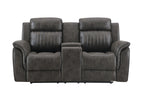 74" Gray Faux Leather Manual Reclining Loveseat With Storage
