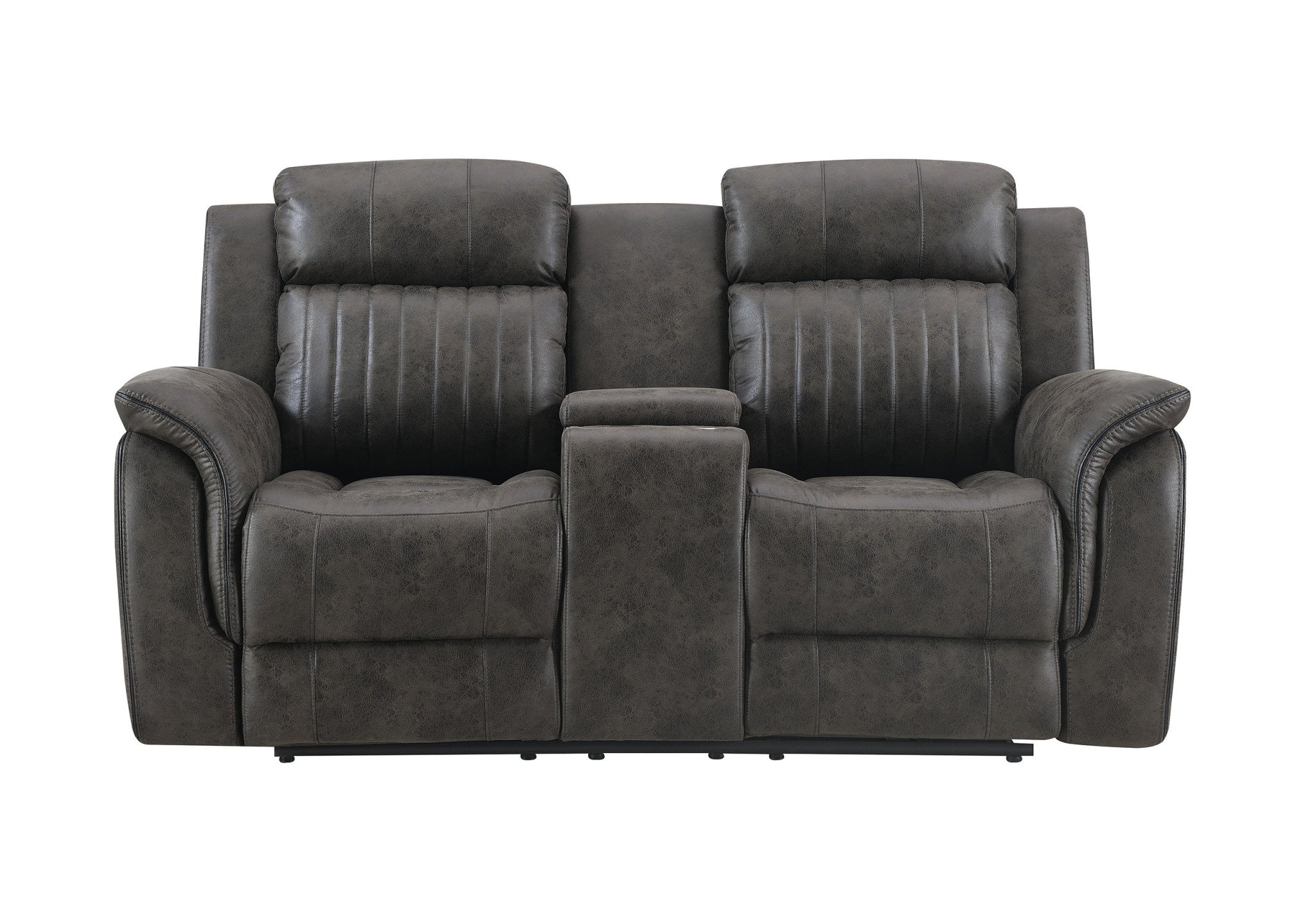 74" Gray Faux Leather Manual Reclining Loveseat With Storage