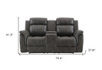74" Gray Faux Leather Manual Reclining Loveseat With Storage