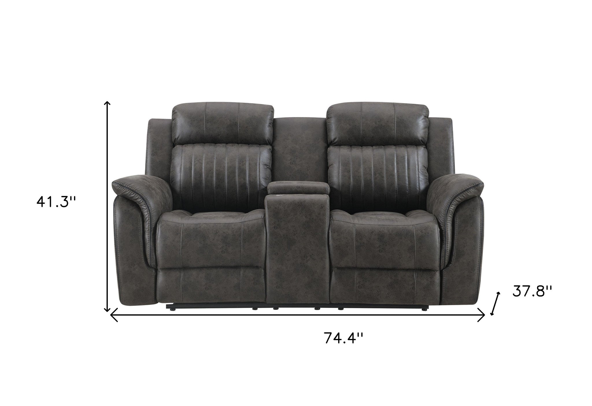 74" Gray Faux Leather Manual Reclining Loveseat With Storage