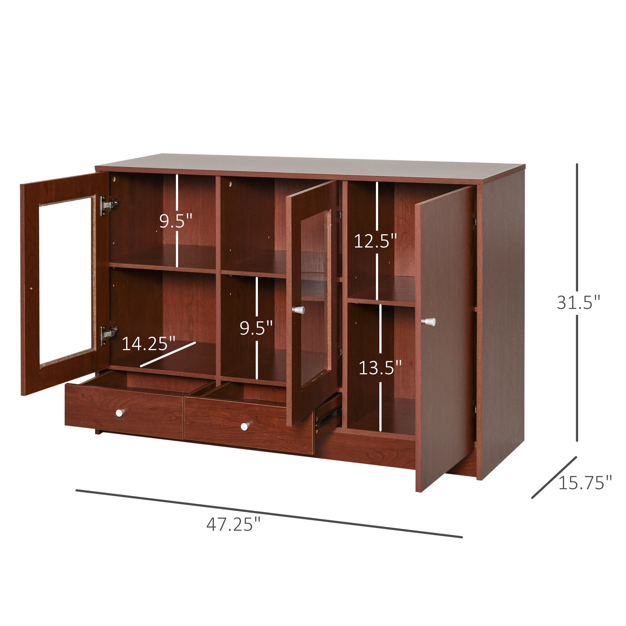 Kitchen Buffet Table Cabinet Storage Sideboard Server Console with Framed Acrylic Doors and Tabletop, Brown