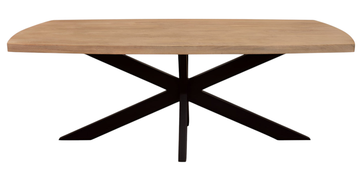 82" Natural And Black Solid Wood And Iron Pedestal Base Dining Table