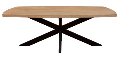 82" Natural And Black Solid Wood And Iron Pedestal Base Dining Table