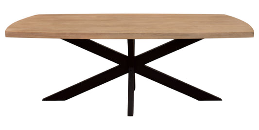 82" Natural And Black Solid Wood And Iron Pedestal Base Dining Table