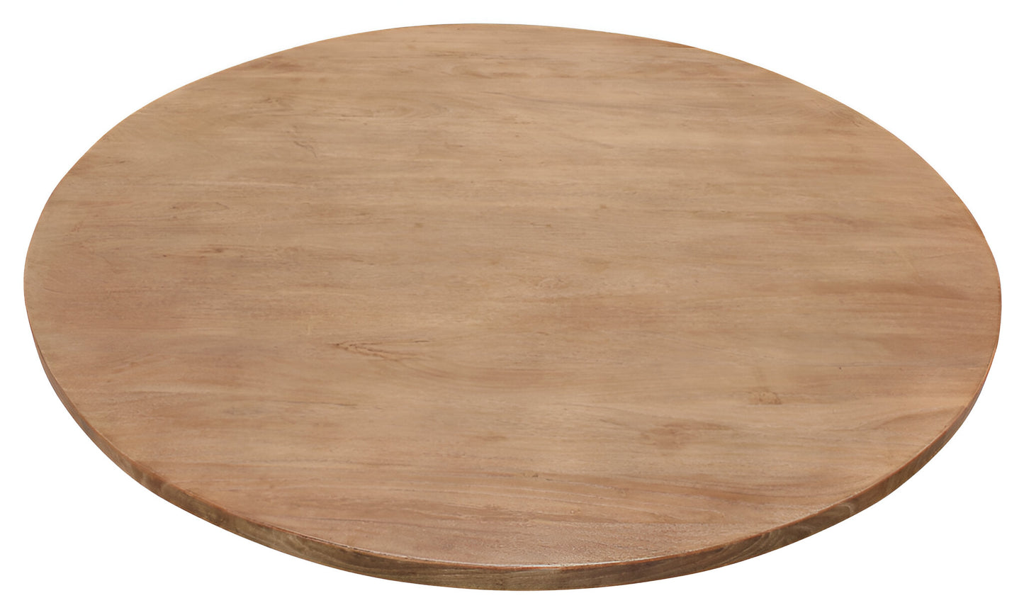60" Natural And Black Rounded Solid Wood And Iron Pedestal Base Dining Table