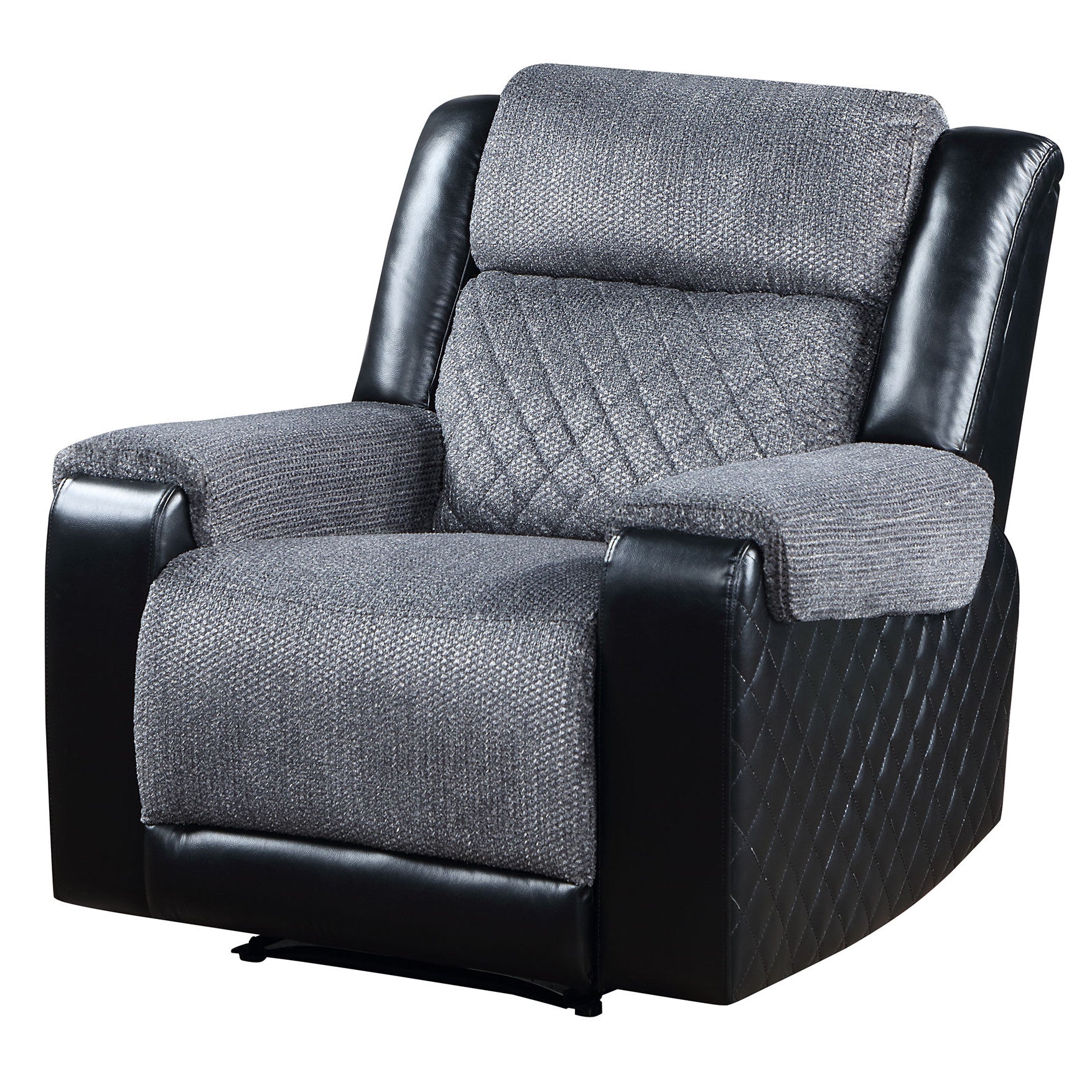 39" Black And Gray Faux Leather And Fabric Manual Recliner
