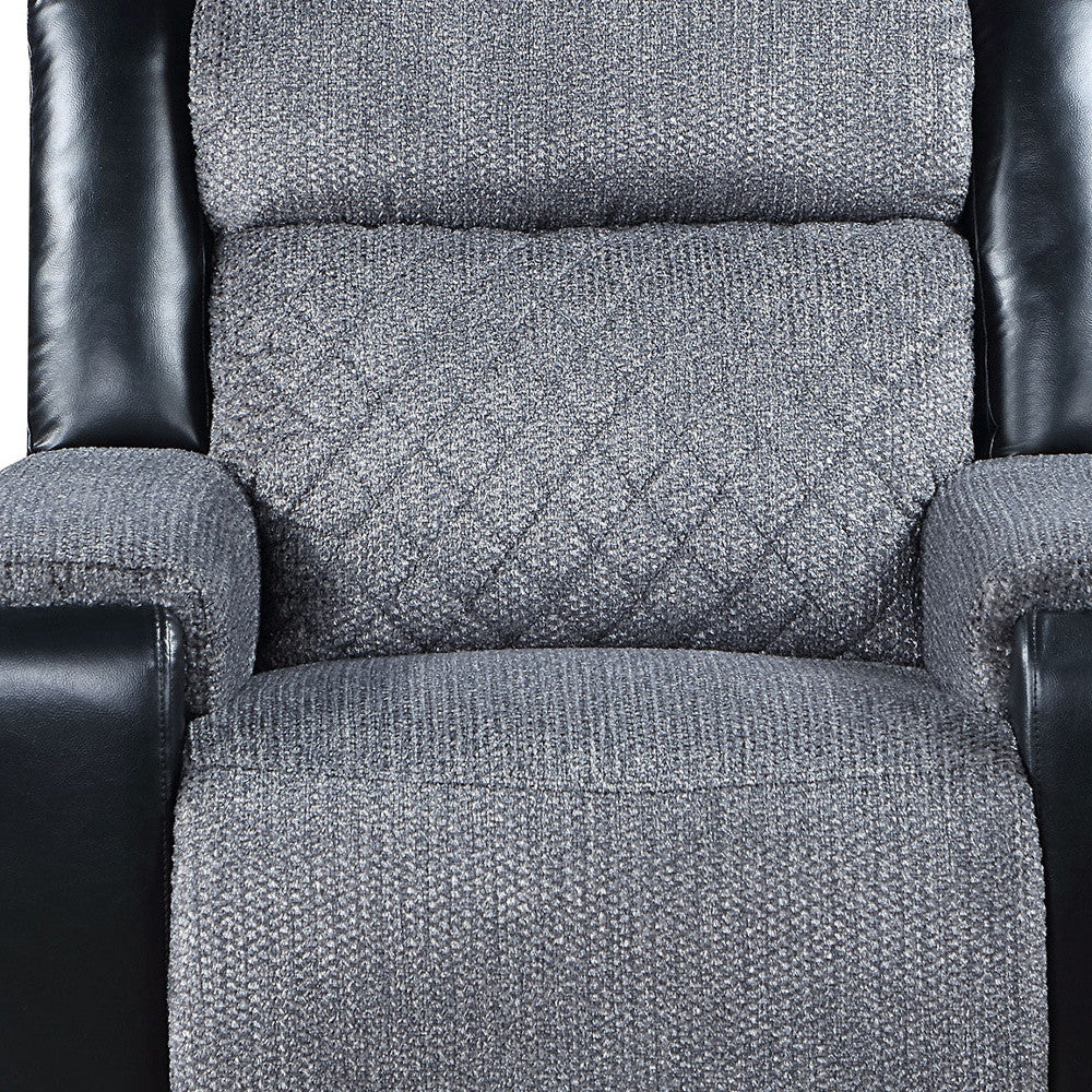 39" Black And Gray Faux Leather And Fabric Manual Recliner