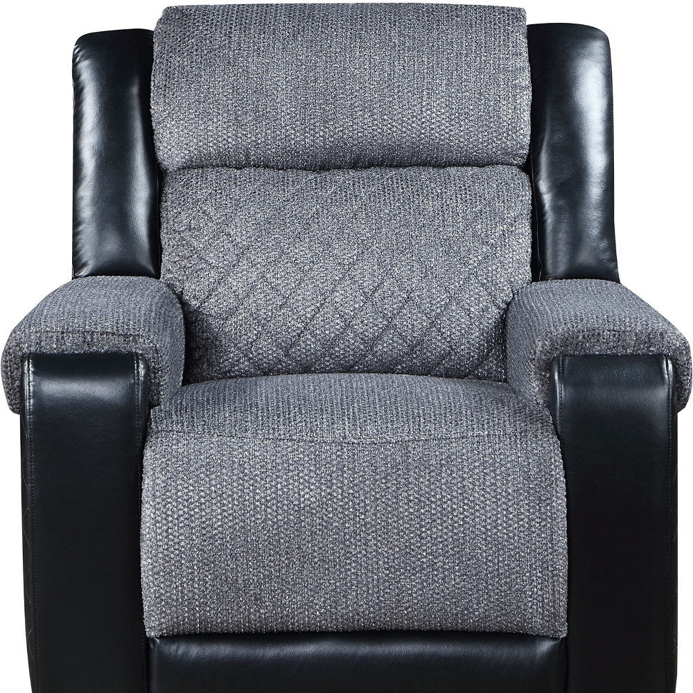 39" Black And Gray Faux Leather And Fabric Manual Recliner