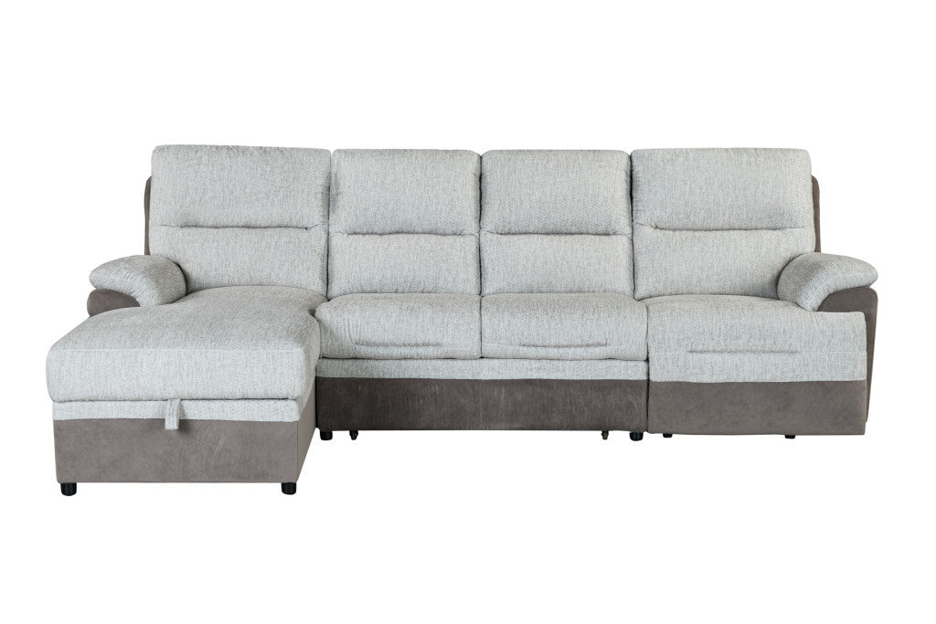 Beige And Brown Fabric Sleeper L Shaped Three Piece Sofa and Storage Chaise Sectional