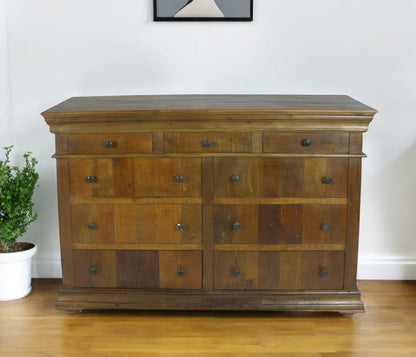 60" Brown Reclaimed Wood Nine Drawer Double Dresser