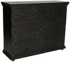 60" Dark Brown Carved Scrollwork Solid Wood Nine Drawer Double Dresser