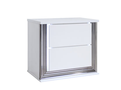 25" White Solid and Manufactured Wood Lighted Two Drawer Nightstand