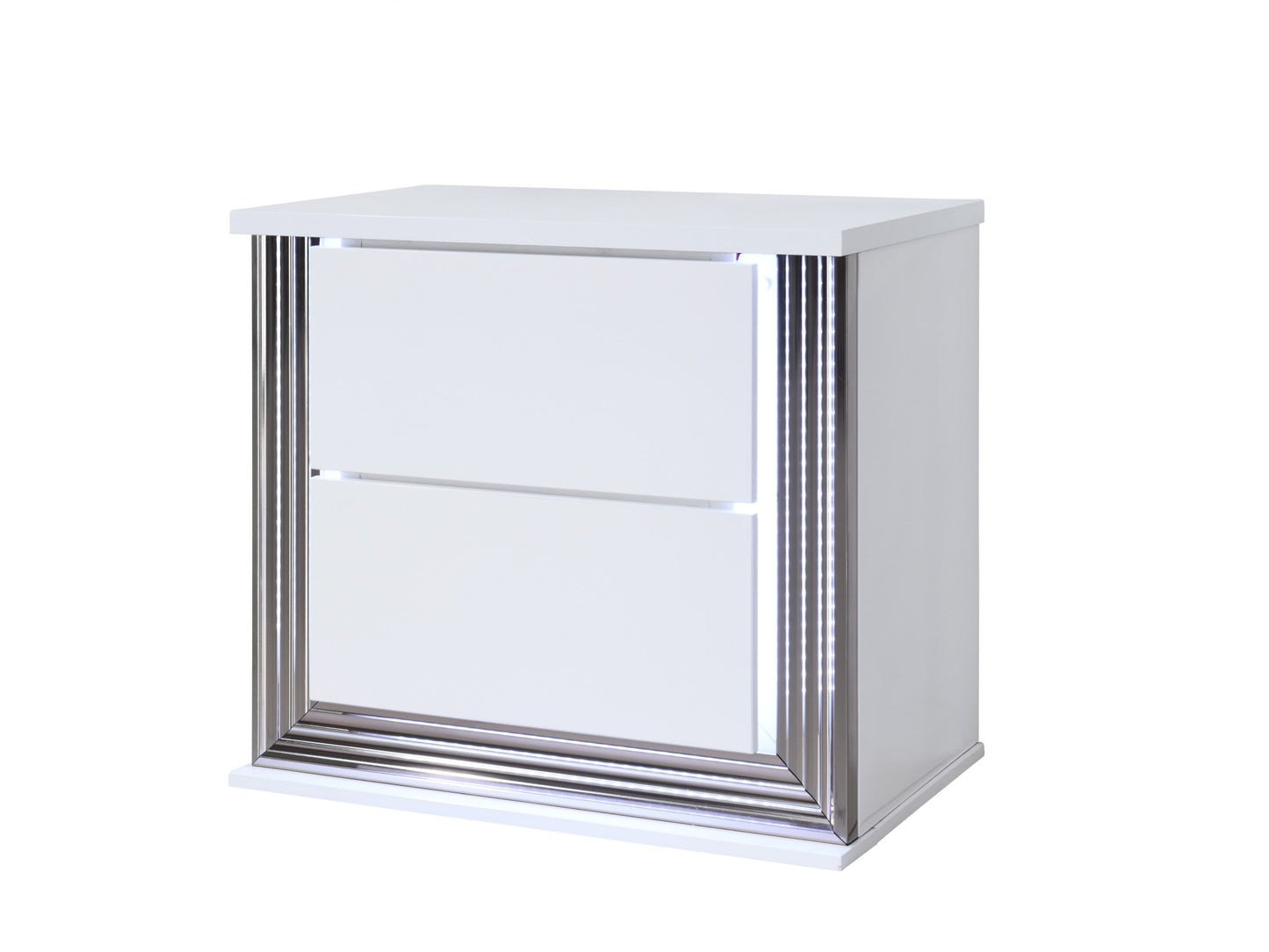 25" White Solid and Manufactured Wood Lighted Two Drawer Nightstand